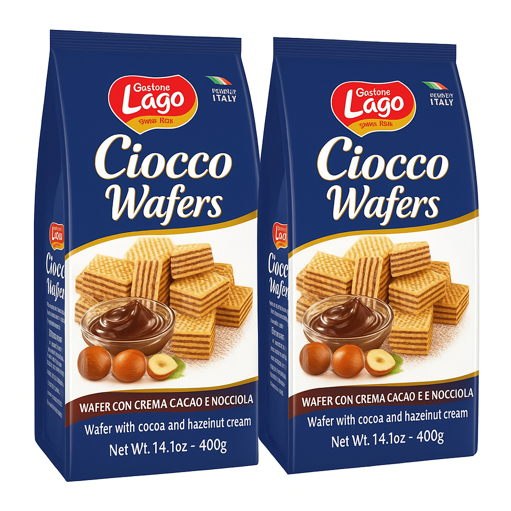 Kit 2 Sacos Biscoito Mini Wafer Italiano de Cacau Gastone Lago 400g – Snack Premium Recheio Cremoso