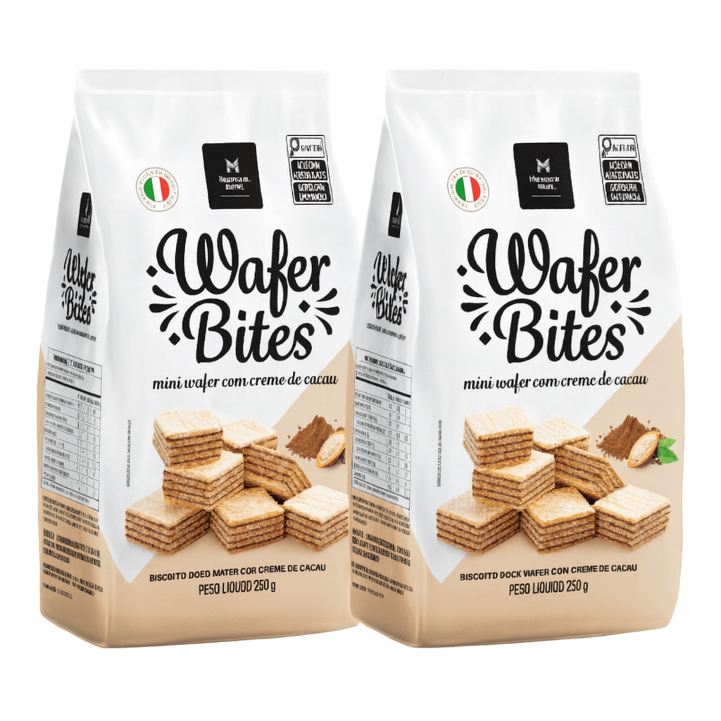Kit 2 Sacos Biscoito Italiano Mini Wafer Bites Creme de Cacau 250g – Crocante e Recheio Cremoso