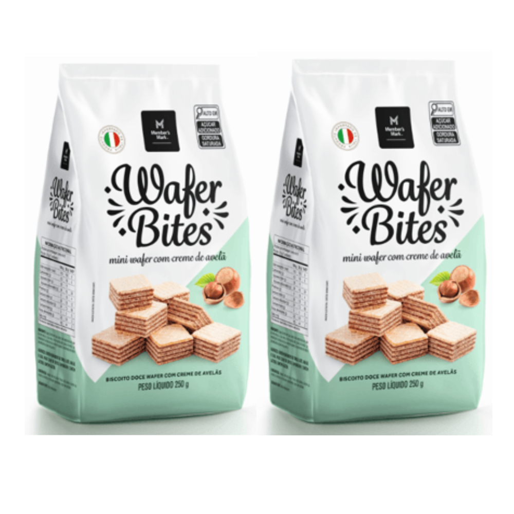 Kit 2 Sacos Biscoito Italiano Mini Wafer Bites Creme de Avelã 400g – Crocante e Recheio Cremoso