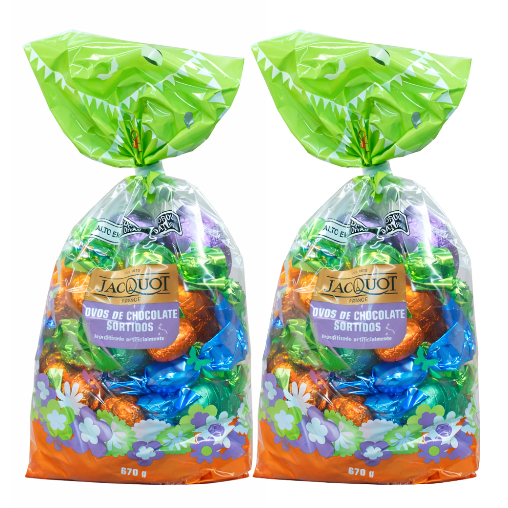 Kit 2 Sacos Mini Ovos de Páscoa Chocolate Sortidos Jacquot 670g – Chocolate Francês Premium