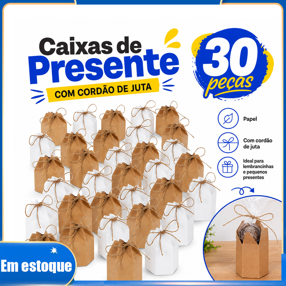 Kit 30 Caixas Sextavadas com Barbante, Embalagem para Balas, Snacks, Mini Brinquedos, Casamento e Aniversário Fino