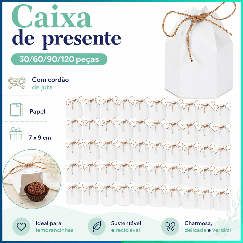 Kit Caixas Hexagonais Brancas 30/60/90/120 Peças, para Balas, Snacks, Mini Brinquedos e Aniversário Criativo Útil