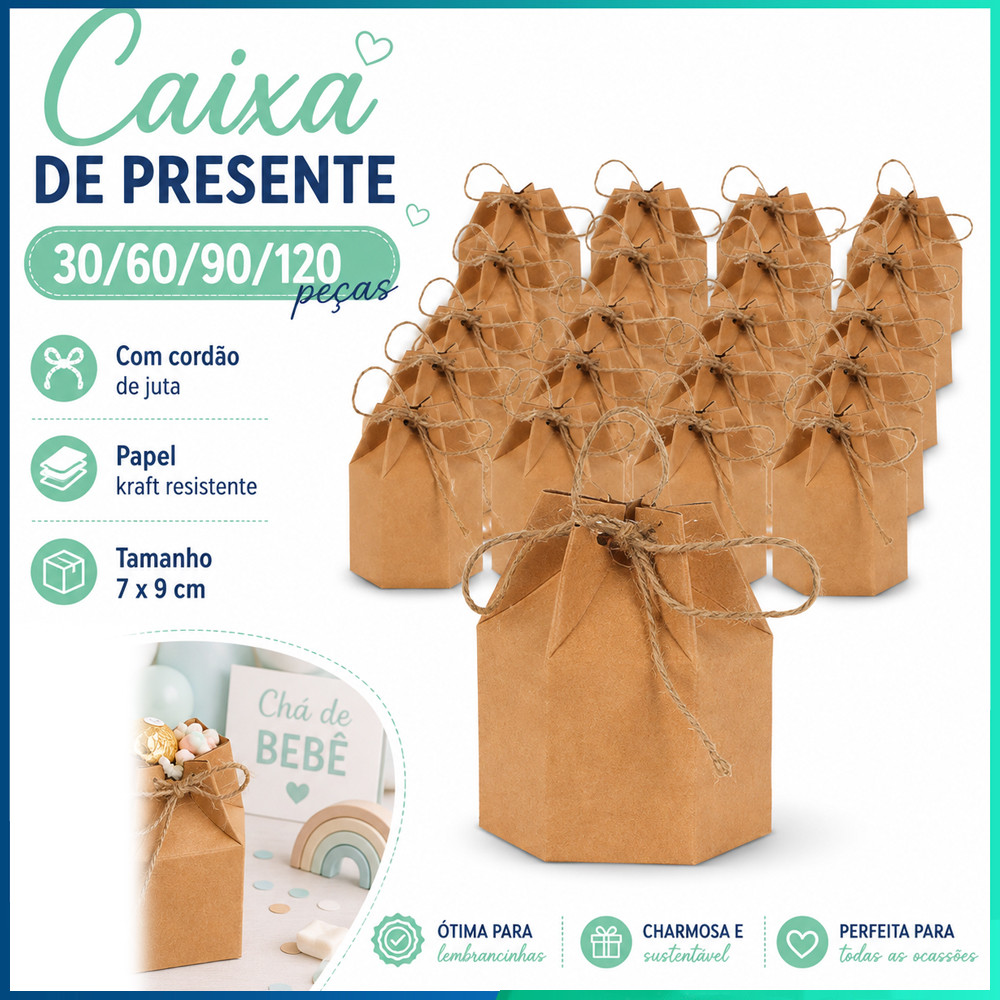 Kit Caixas Hexagonais Marrons 30/60/90/120 Peças, para Balas, Snacks, Mini Brinquedos e Aniversário Criativo Útil