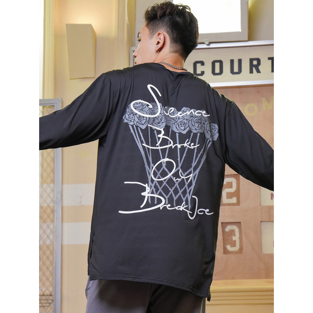 Rosa rosa uniforme de tiro americano basquete de manga comprida de secagem rápida camiseta masculina outono camisa espor