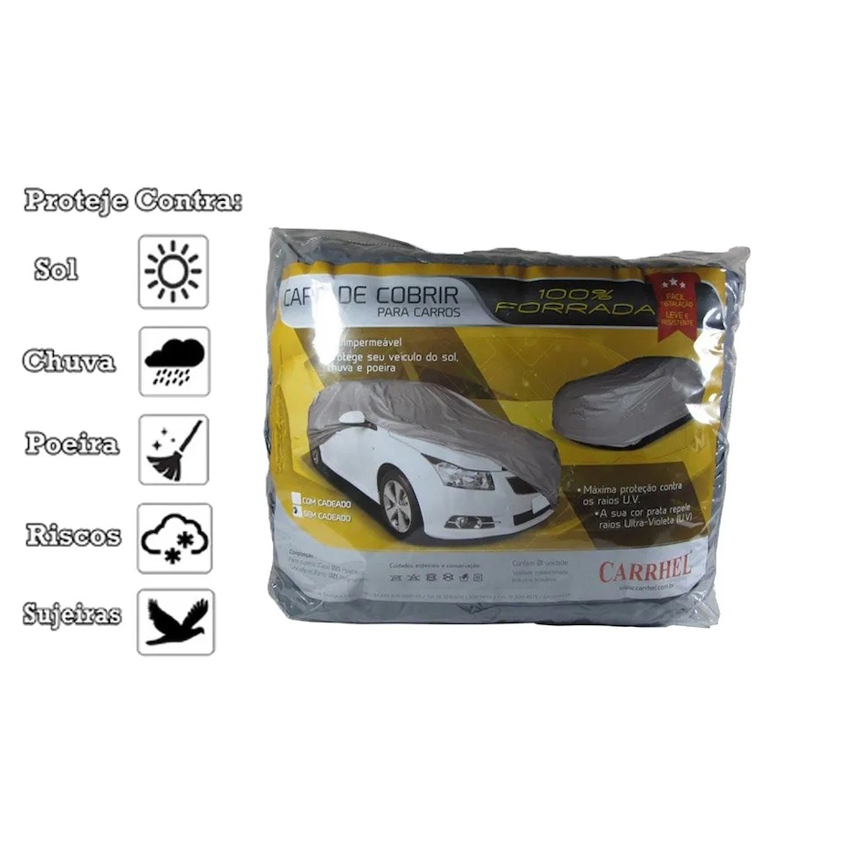 Capa Protetora Cobrir Carro 100% Forrada Impermeável anti UV Gofrada TOP (protege da chuva, Sol e poeira) Tamanhos P M G GG, XG XGG Proteção para carros Hatch Sedan SUV Caminhonete