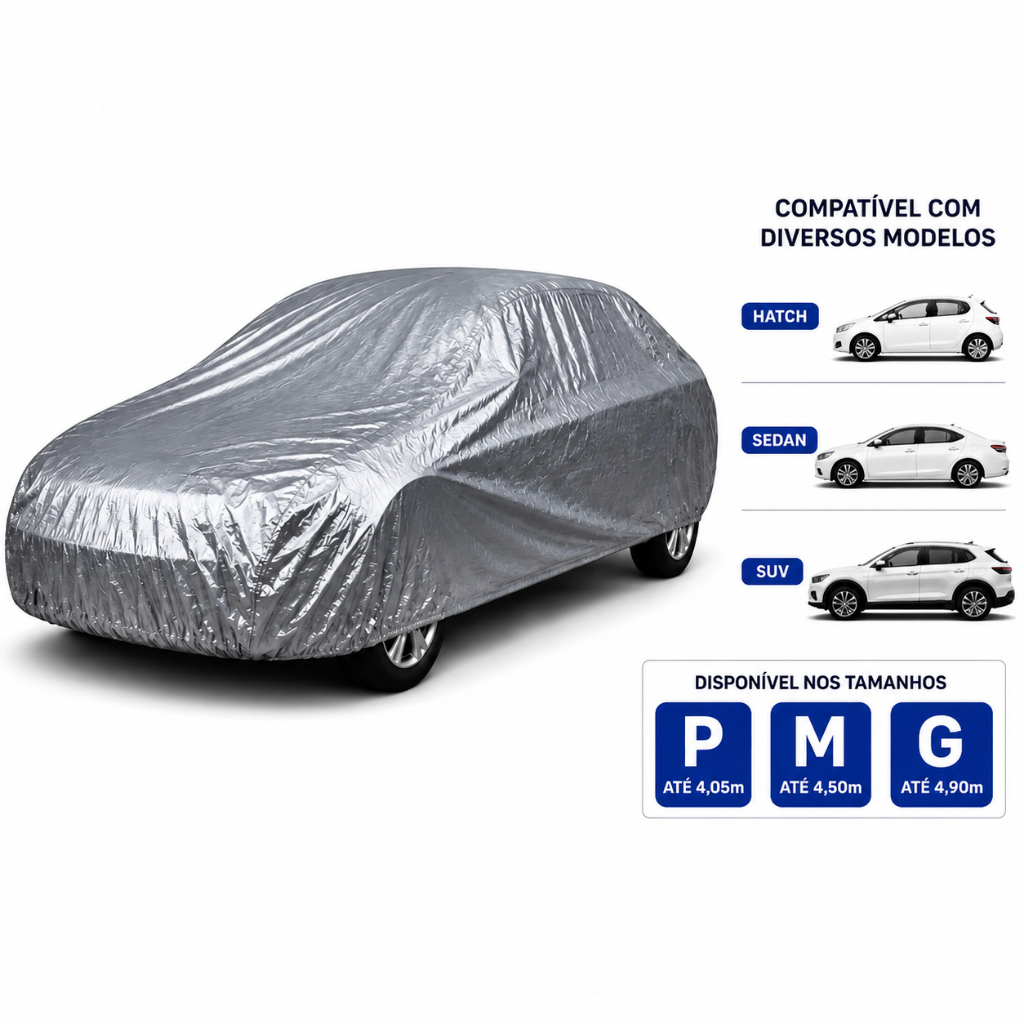 Capa Cobrir Carro Impermeável Forrada P M G Protege Sol Chuva Poeira Anti UV Hatch Sedan SUV