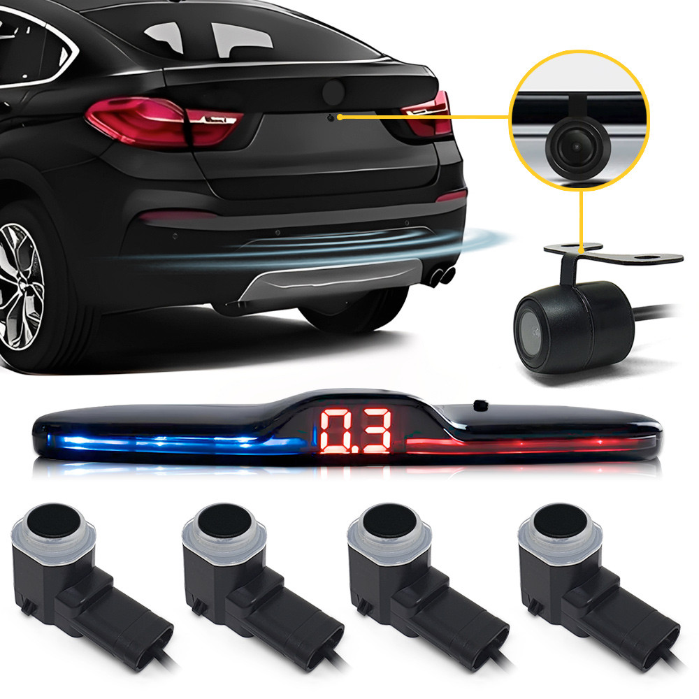 Kit Sensor de Ré OEM Preto + Câmera Ré Montana 2015 2016 2017 2018 2019 2020 Padrão Fábrica S/ Bordas Liso