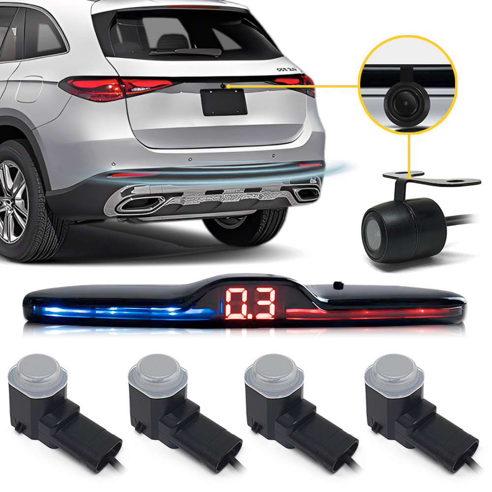Kit Sensor de Ré OEM Prata + Câmera Ré Mobi 2016 2017 2018 2019 2020 Padrão Fábrica S/ Bordas Liso
