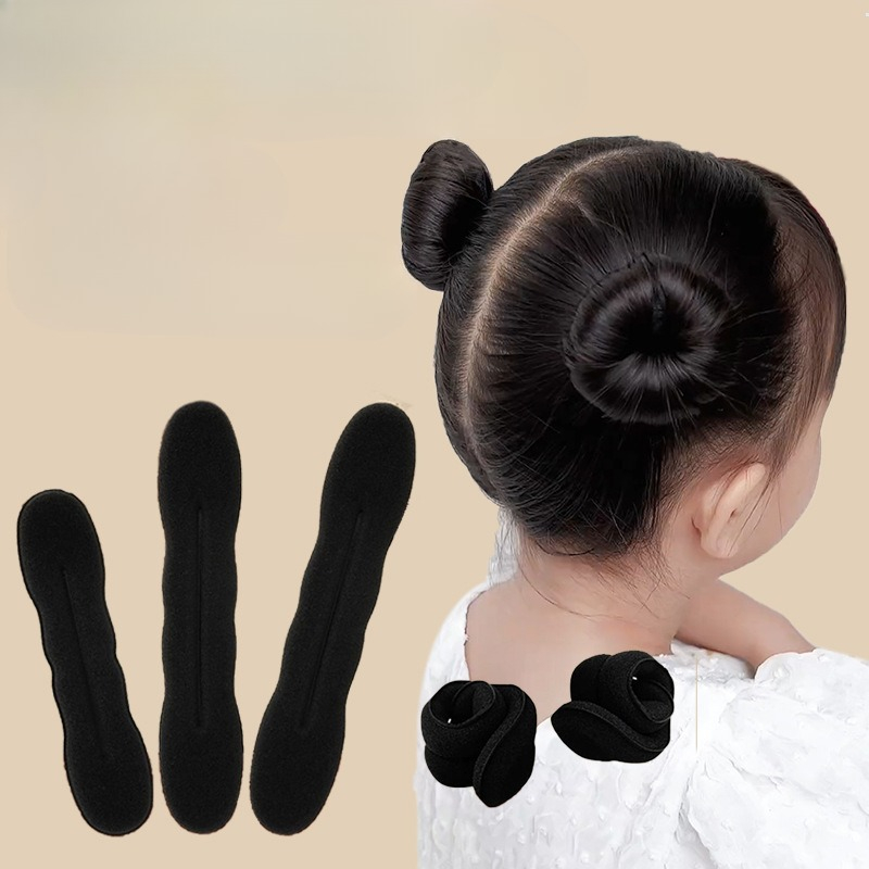 Conjunto de coque de cabelo em esponja para meninas, modelador de cachos em laço, faixa plástica, scrunchie, moldador