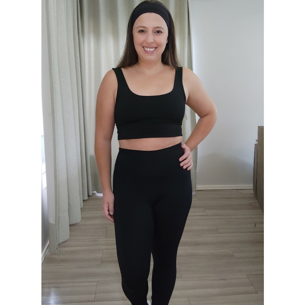 Conjunto Fitness Academia legging e top modelador zero transparência com faixa de cabelo