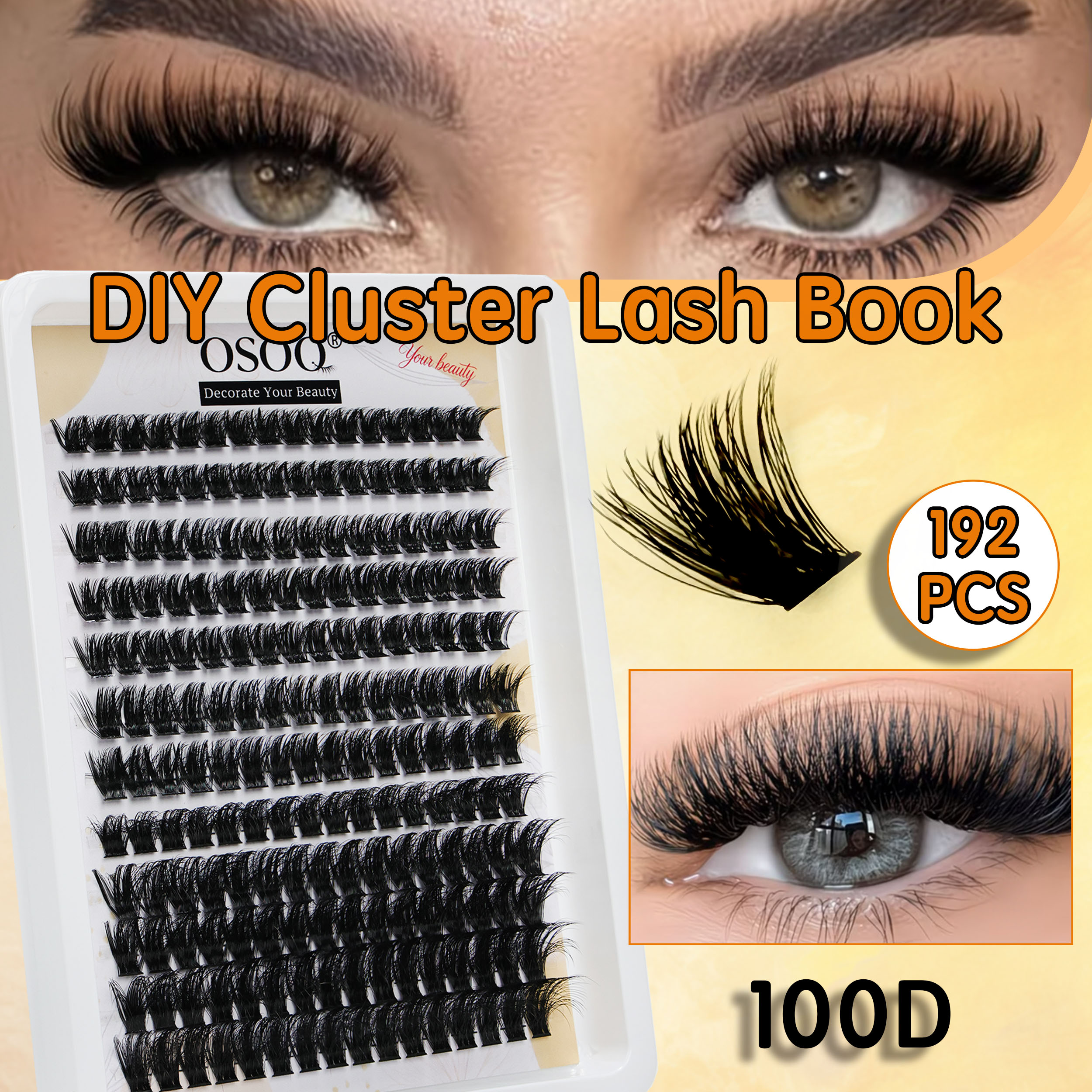 Mink DIY Cluster Lash Kit 192Pcs 100D 8-16mm Volume Misto Reutilizável Auto-Enxerto Extensões Domésticas