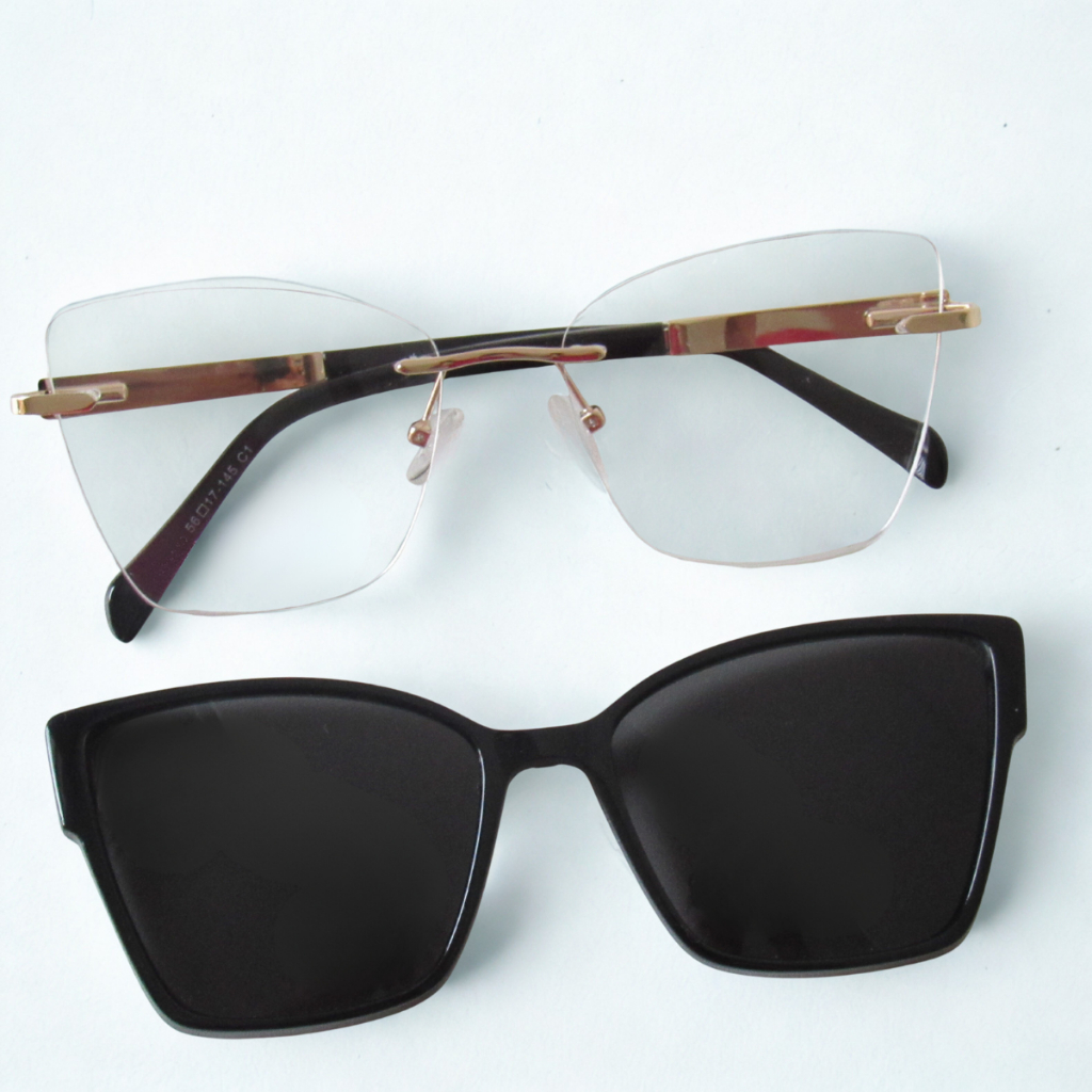 Óculos Clip-On Feminino 2 em 1 Balgrife 9016 – Grau + Sol Polarizado UV400, Anti Reflexo, Design Elegante