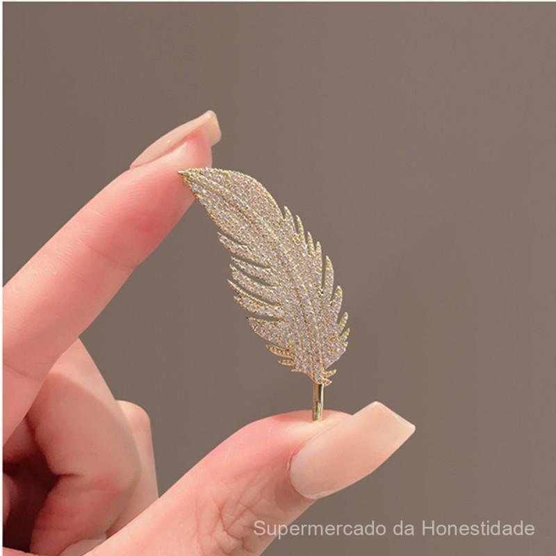 Novo broche elegante e sofisticado com detalhes de penas, anti-exposição, com design exclusivo, alfinete de lapela para