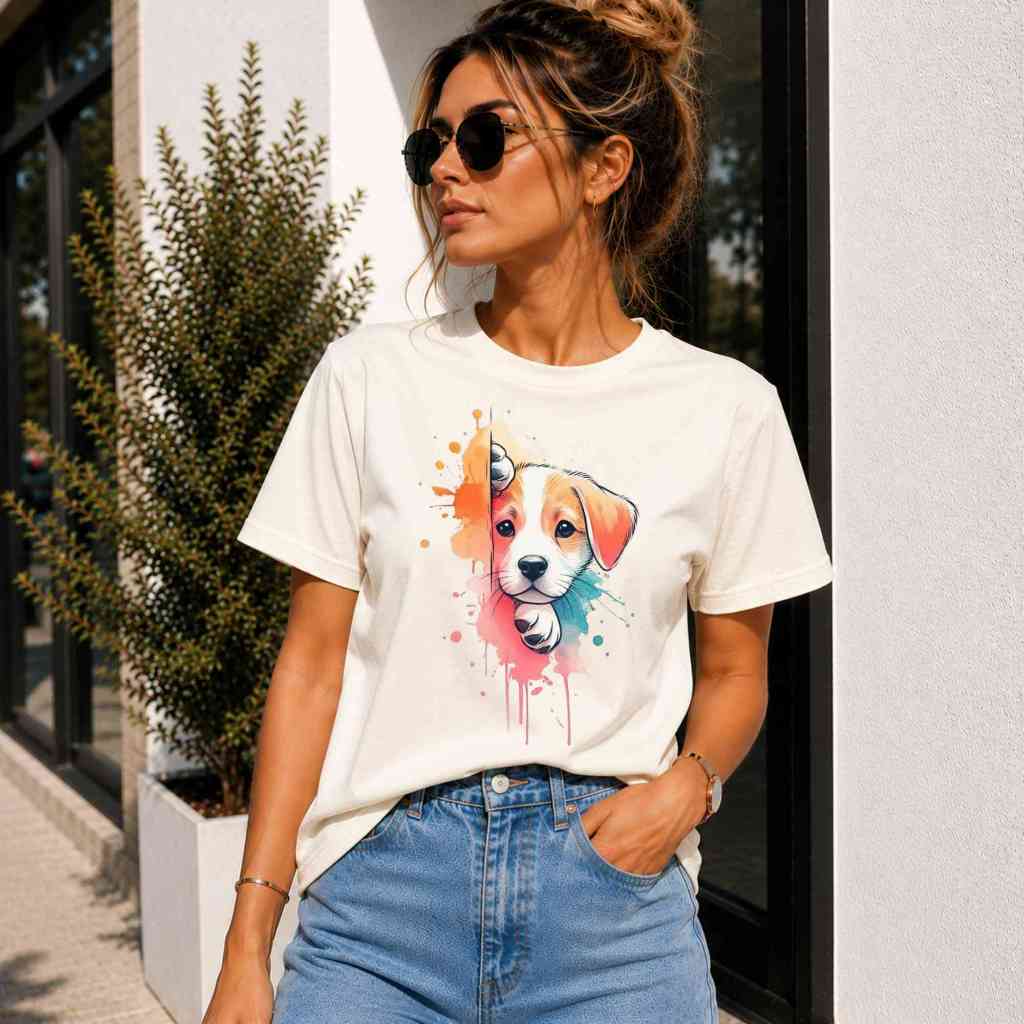 TShirt Camiseta Feminina Cachorro Colorido Delicada Casual Moderna Estilosa Alta Tendencia 100%Algod