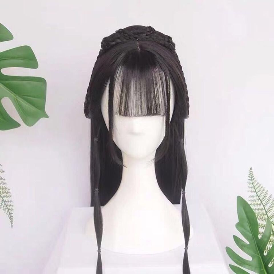 Vendas diretas High-End baixo preço Hanfu saia traje antigo cos chapelaria estilo chinês trançado cabelo peruca completa