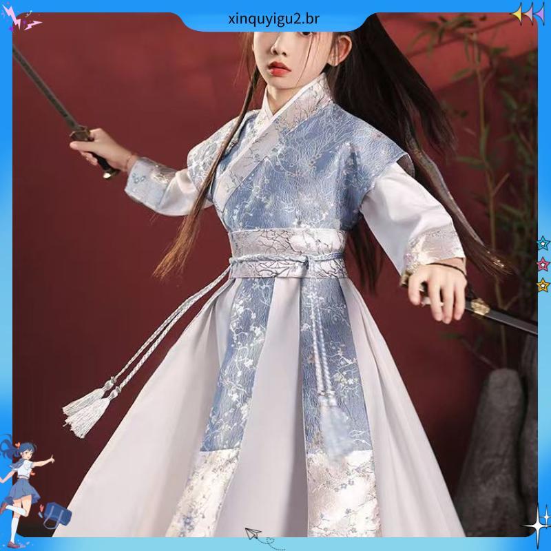 Crianças Mulan traje meninas Hanfu artes marciais estilo primavera outono antigo traje de peixe voador dominador cos des