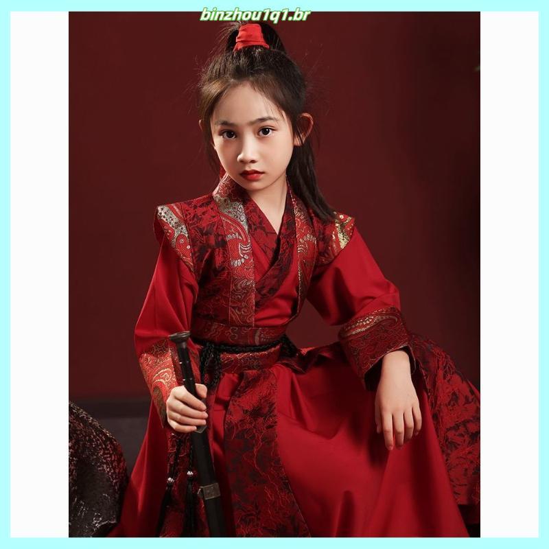 Menina mulan Hanfu Xianxia traje menina peixe voador espadachim cos cavaleiro das crianças estilo antigo mulan traje