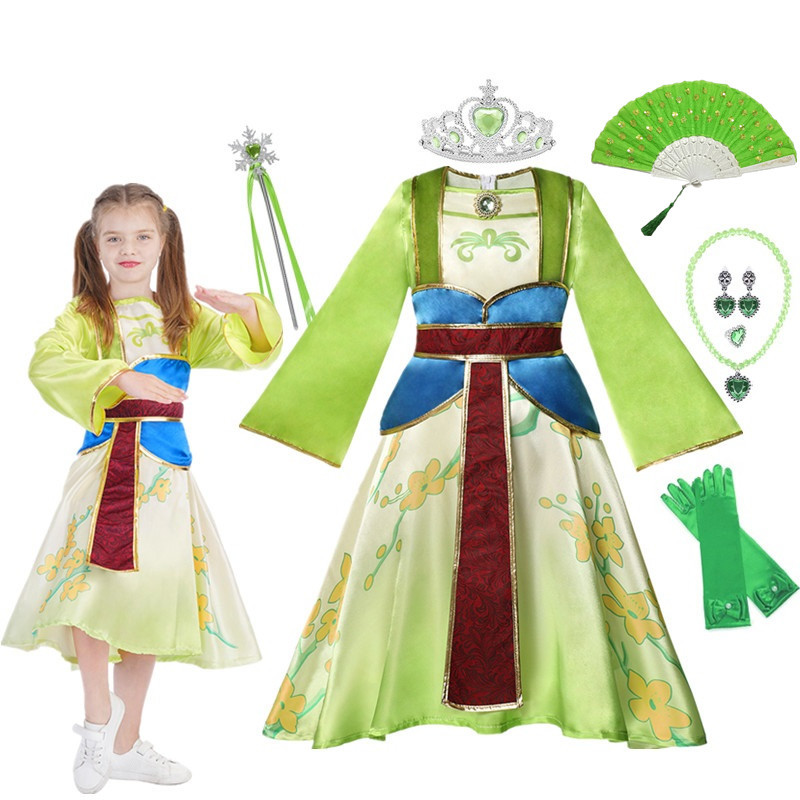 Disney Mulan traje de desempenho infantil Halloween cos vestido de princesa meninas antigo vestido Hanfu