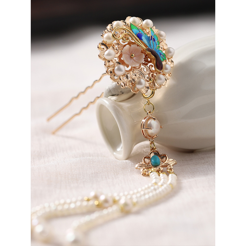 Qingqueji Original projetado à mão cocar queimado azul estilo clássico Hanfu cos Cheongsam acessórios pequeno Hairpin co