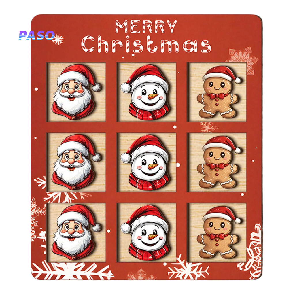 Christmas Wooden Tabletop Decor Festive Home Party Table Centerpieces Chessboard Ornament with Santa Claus and Snowflake