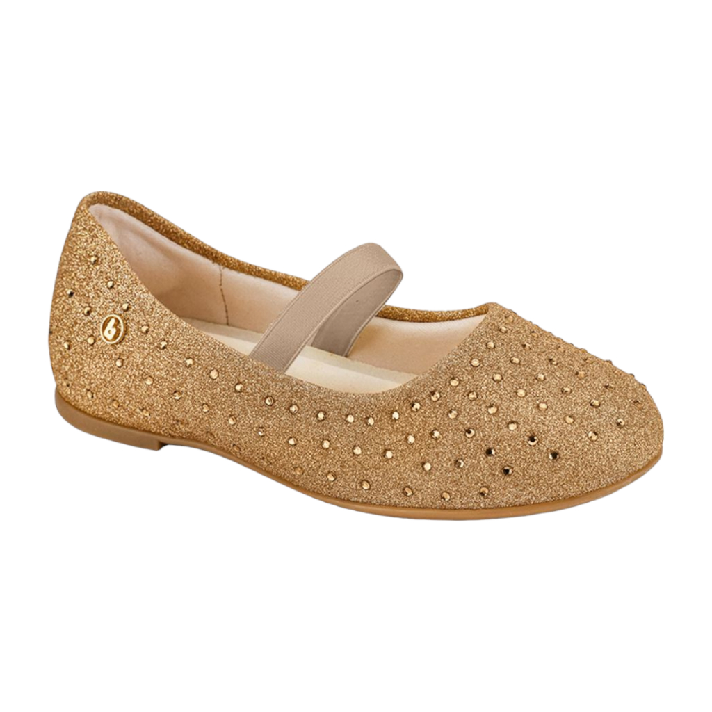 Sapatilha Sapato Bibi Ballerina Fácil De Calçar Diva Blogueira Mini Ouro Menina Com Strass Moda