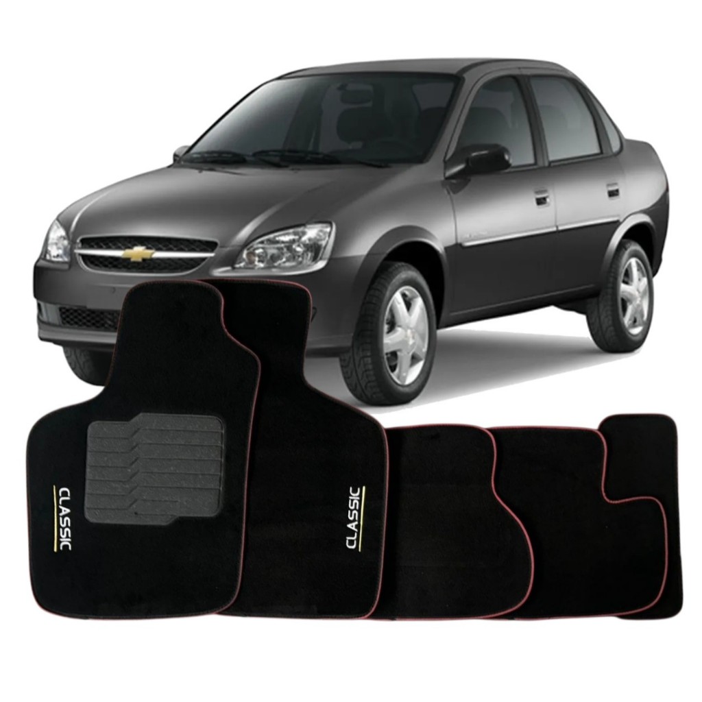 Jogo de Tapete Automotivo Adaptável Bordado Gm Corsa Classic 2003 A 2015 5 Peças