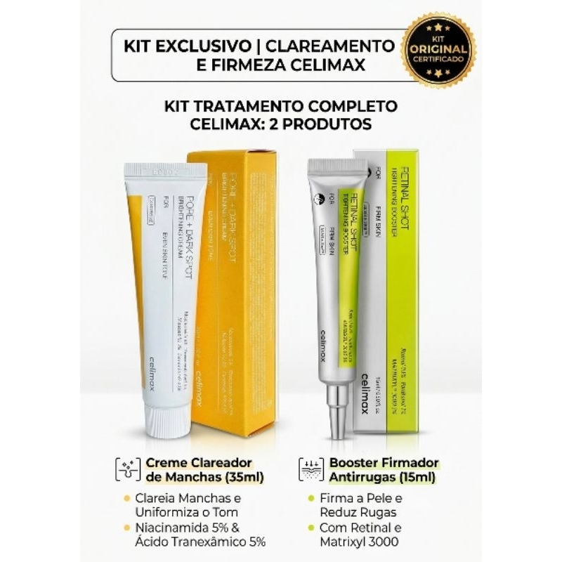 Kit Celimax Clareador de Manchas Pore Dark Spot 35ml + Retinal Shot 15ml Antirrugas Firmador Facial