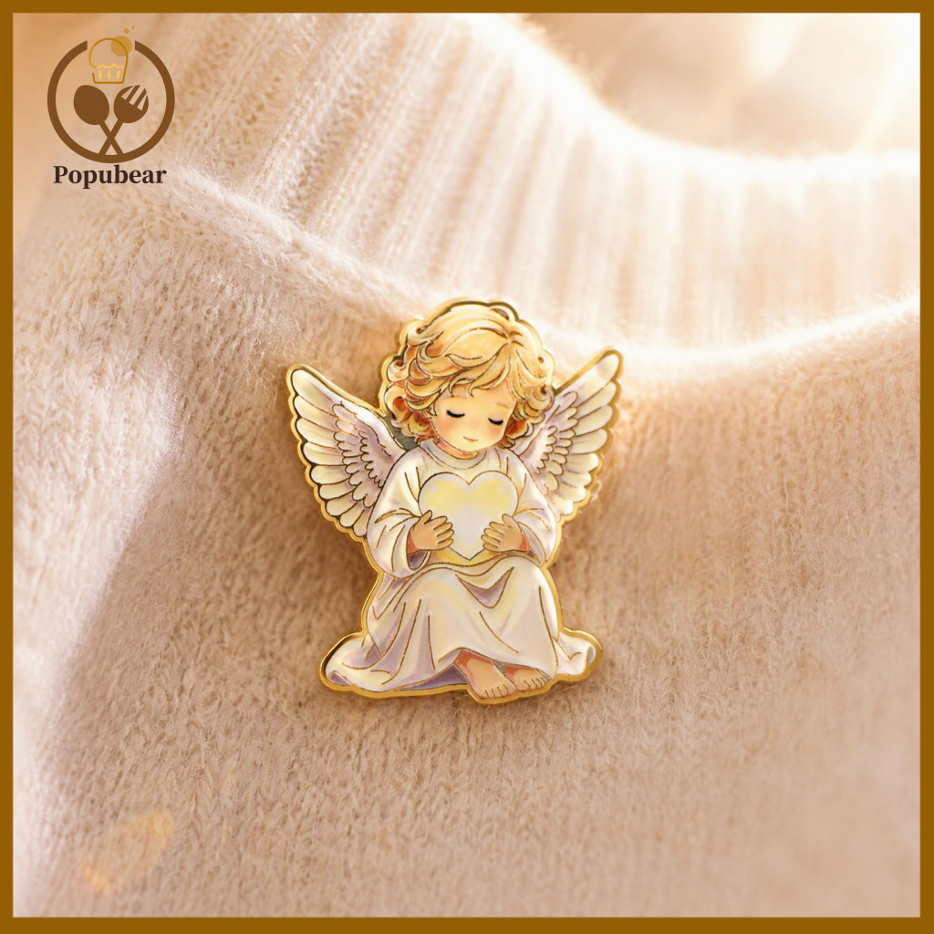 Stable Buckle Pins Little Angel Brooch Pin for Women Cute Holding Heart Lapel Wings Jewelry Accessory for Coats Sweaters