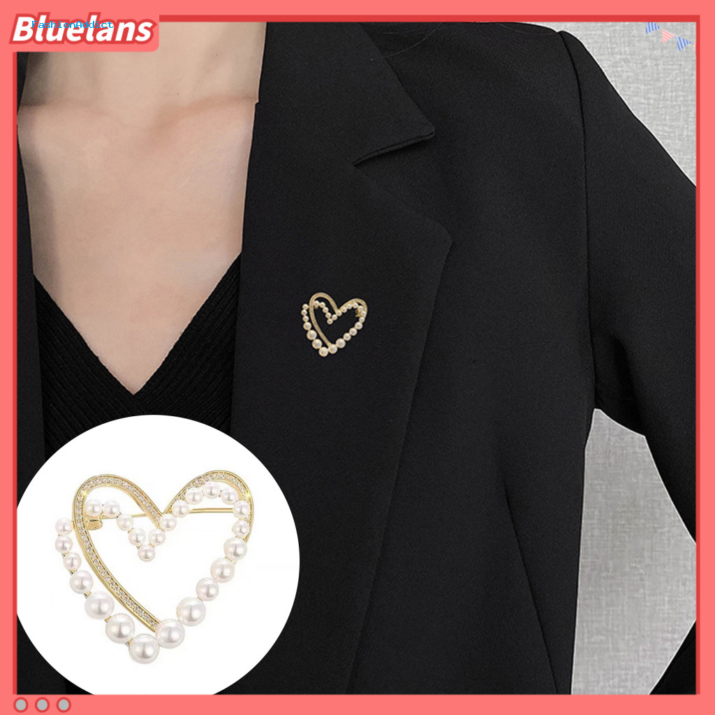 Wear-resistant Pin Exquisite Brooch Women’s Heart-shaped Faux Pearl Rhinestone Stainless Steel Anti-slip Coat Collar S