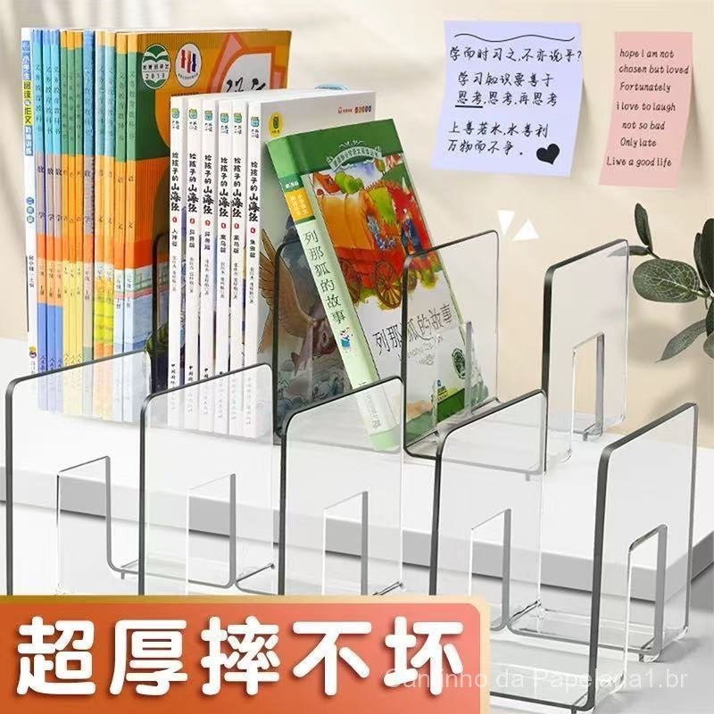 Suporte de livros em acrílico transparente para estudantes, organizador de livros para mesa, suporte de livros para escr