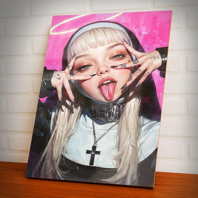 Placa Decorativa Quadro Ahegao, Anime Girl, Otaku, Aesthetic, Presente A4 MDF