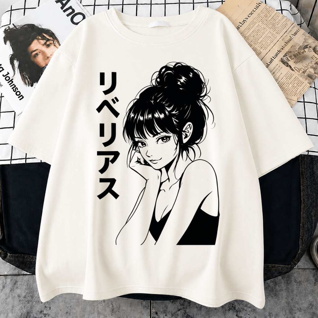 Camiseta desenho menina artistico anime animado japonese aesthetic unissex plus size