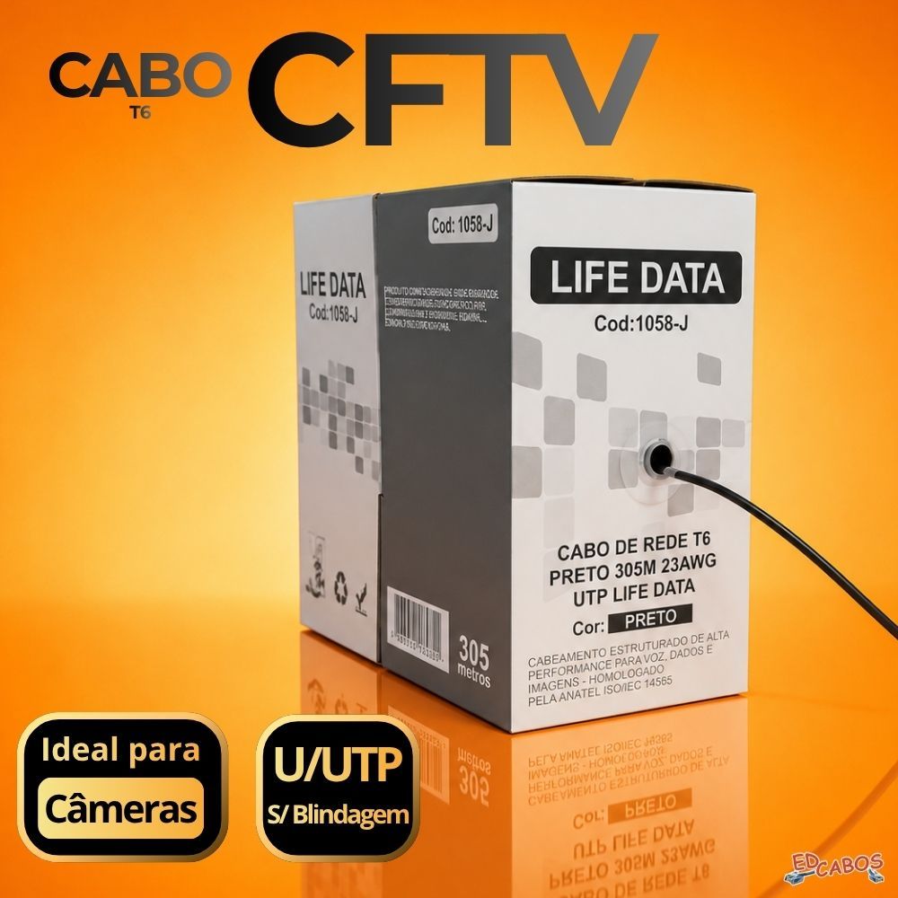 CAIXA CABO CAT6 CFTV U/UTP 4PX23AWG CMX 305 METROS PRETO VERMELHO AZUL AMARELO
