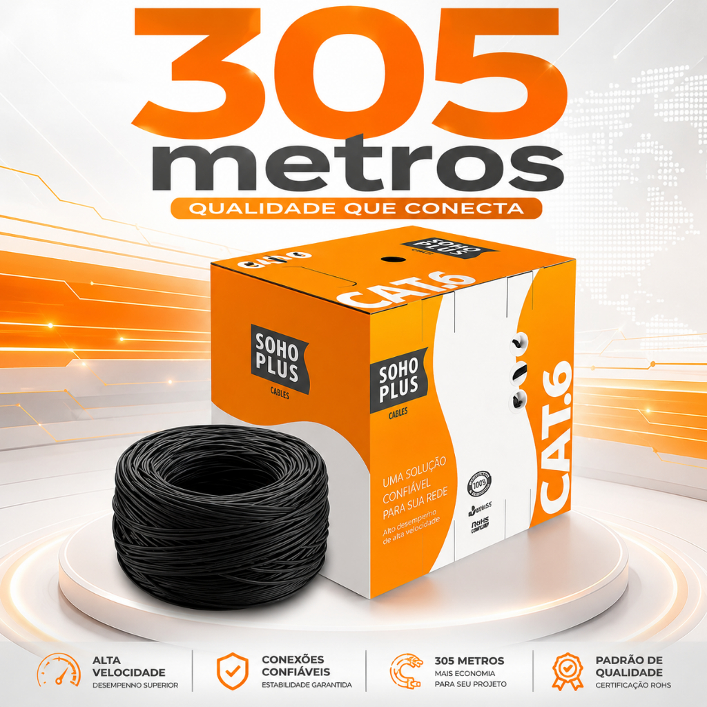 Caixa Fechada 305 Metros Furukawa Sohoplus Preto Cat6