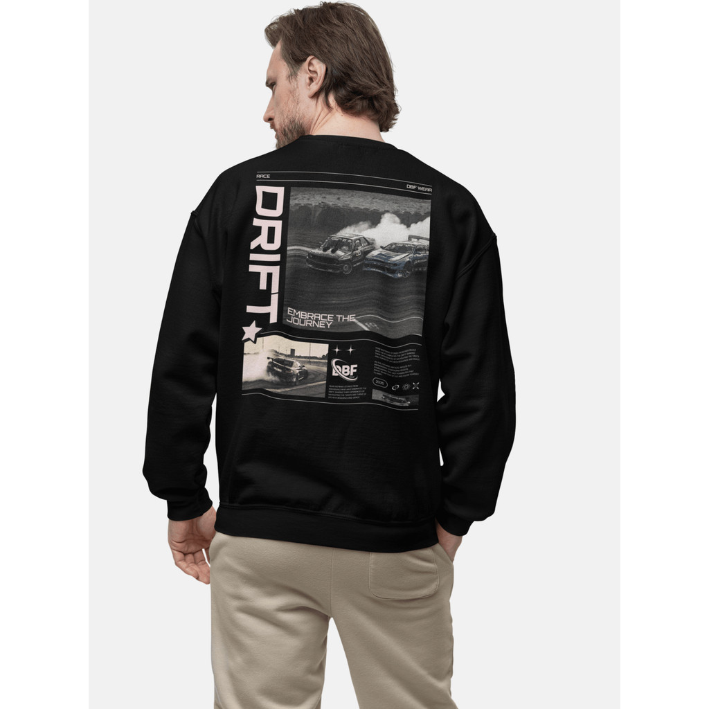 Blusa Moletom de Frio Gola Careca Preto Branco Masculino  Street Wear Algodão Flanelado Básico Liso Estampa Drift Car