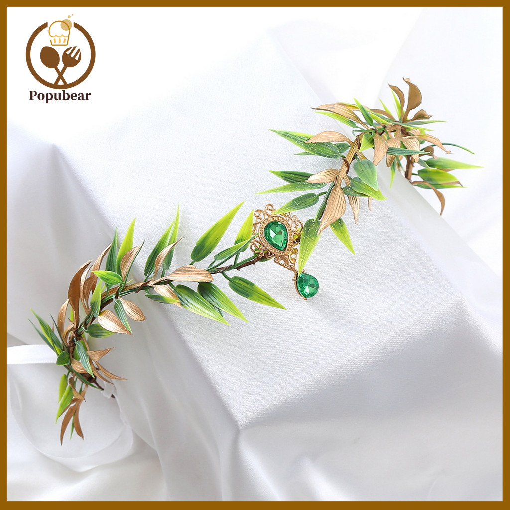 Fairy Hair Accessory Pixie Headband Women’s Elf Ears Leaf Wreath Rhinestone Decor Lace-up Adjustable Heart Shape Elven