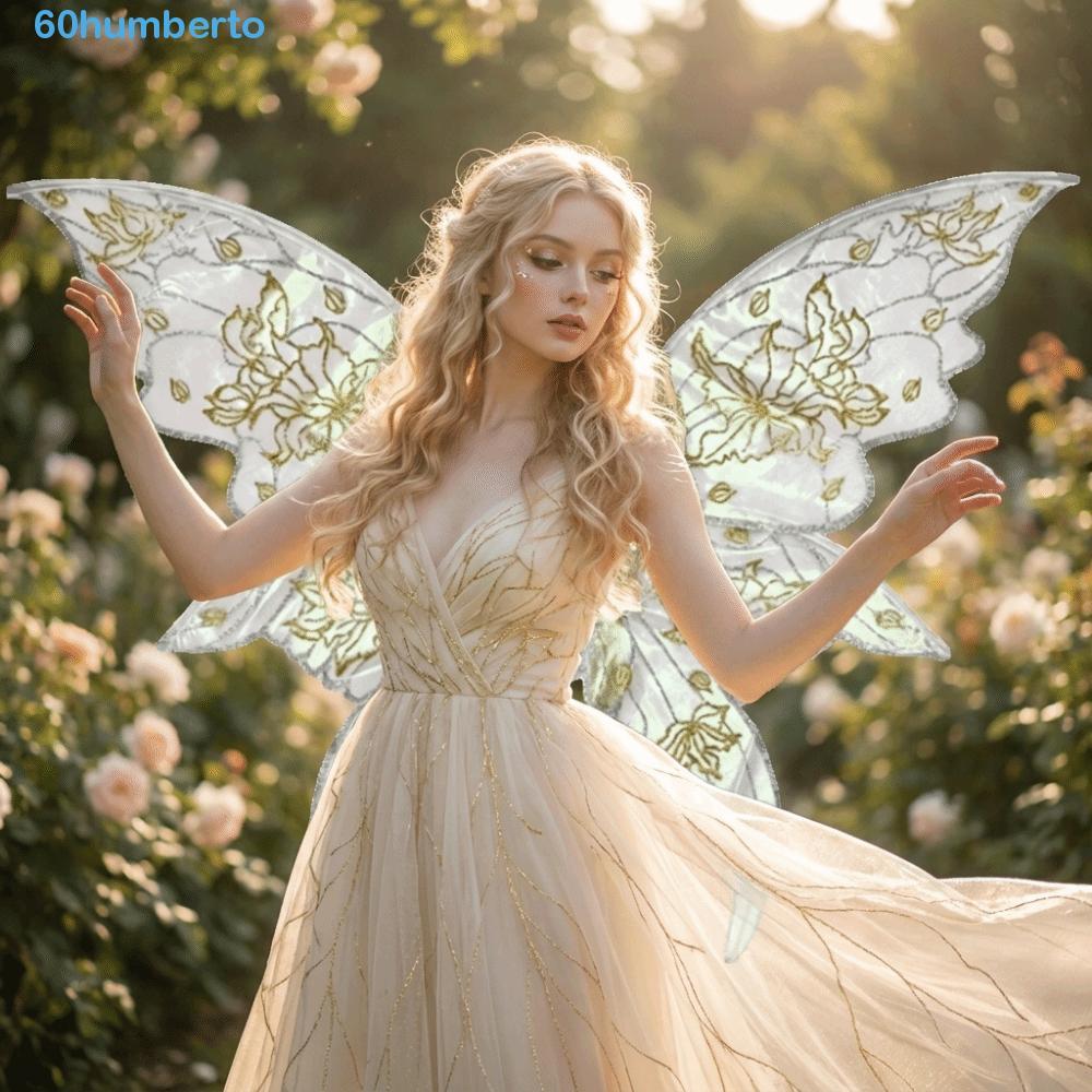 HUMBERTO Fairy Elf Wings , Leve Gradiente Floral Estampa Glitter Asas De Borboleta , Vestir-Se Fantasia De Malha Transpa