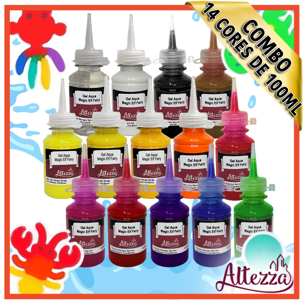 Combo Aqua Fairy Elf Gel Geleia Magica Squishy - 14 cores de 100ML (1,4L para brincar) Refil - Criativo DIY