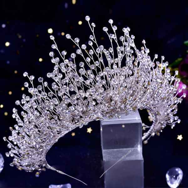 Tiara de Noiva Luxuosa Feita à Mão com Strass PRATA - Coroa de Cabelo Feminina de Fada Glamorosa, Design de Cristal