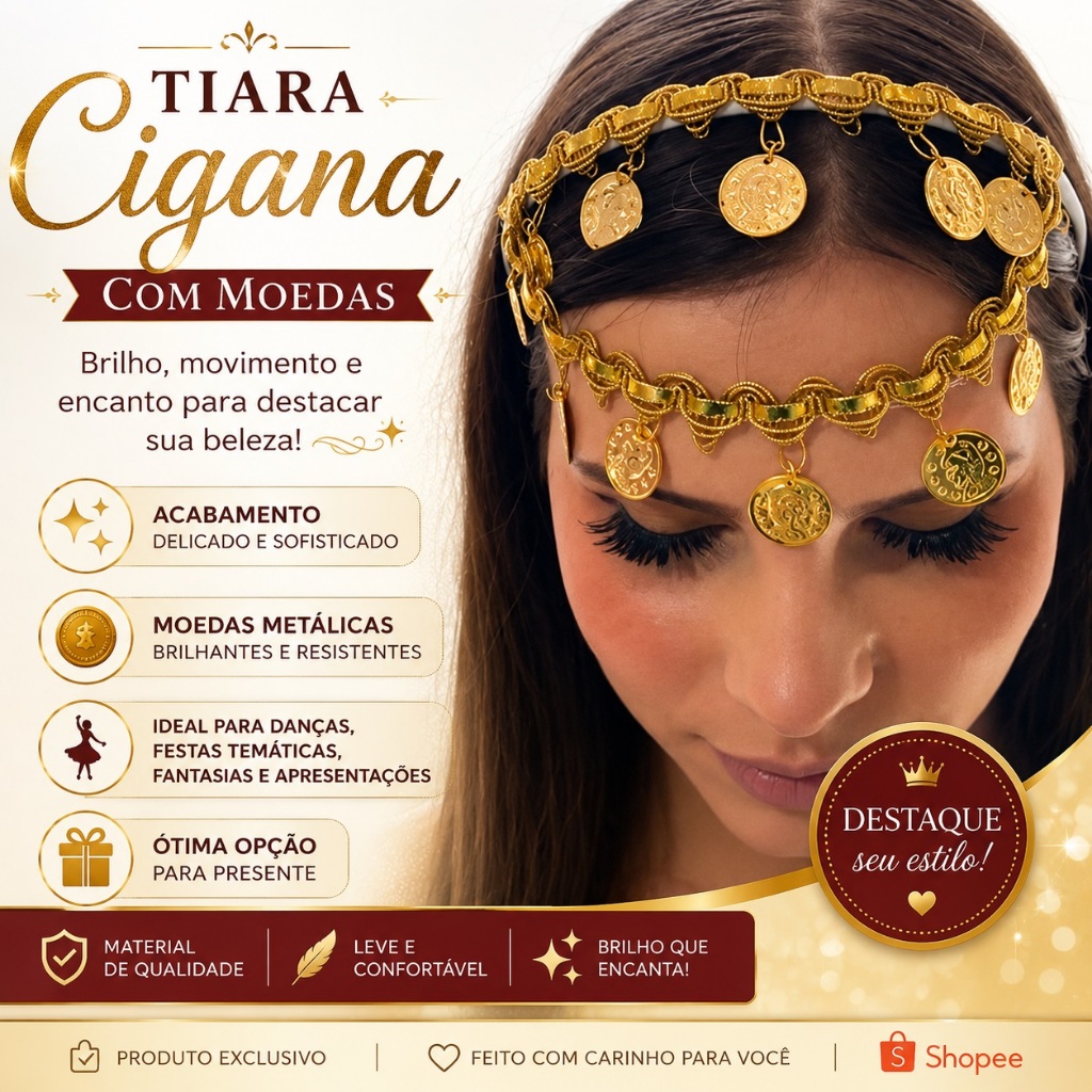TIARA CIGANA COM MOEDAS Umbanda Candomblé Medalhas Acessórios femininos