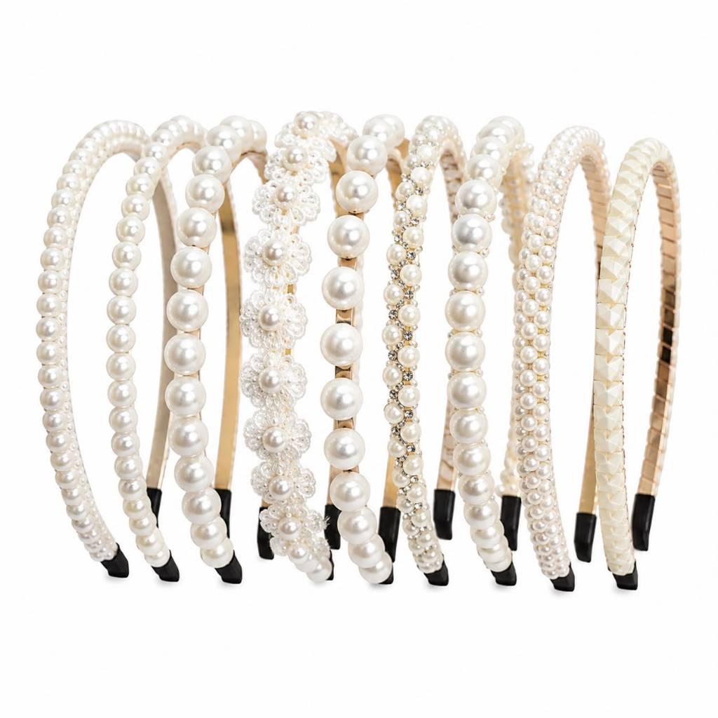 Kit Tiaras de Pérolas Feminina Luxo Arco de Cabelo Elegante Acessório para Cabelo Festa Casamento Presente