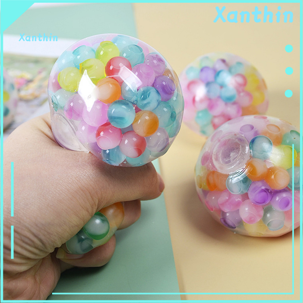 Stress Relief Ball Rainbow Glitter Soft Tpr Squeeze Toy for Anxiety Colorful Fidget Gadget for Kids Adults Fun Decompres