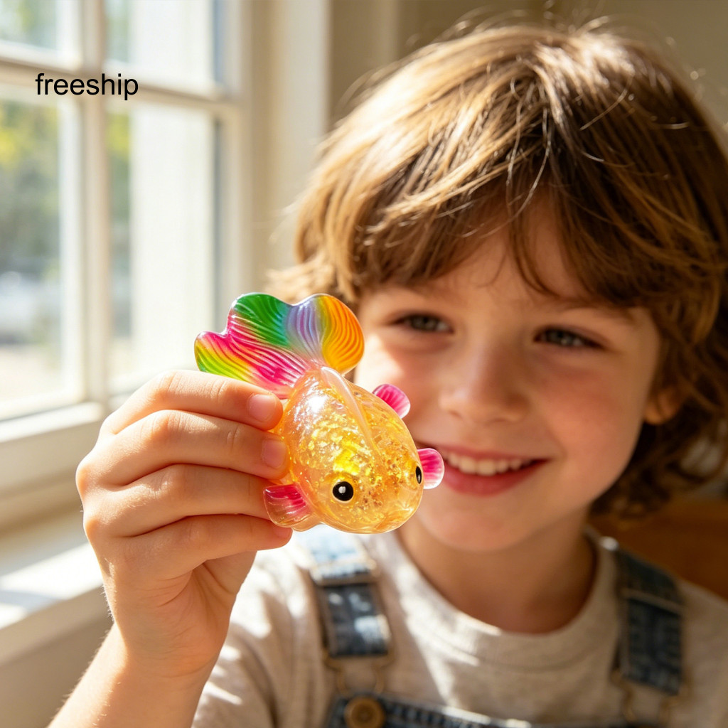 Rainbow Tail Goldfish Toy Tpr Stress Ball Squeeze Relief Glitter Fish Soft Stretchy Desk for Home Office Kids Adults Rel