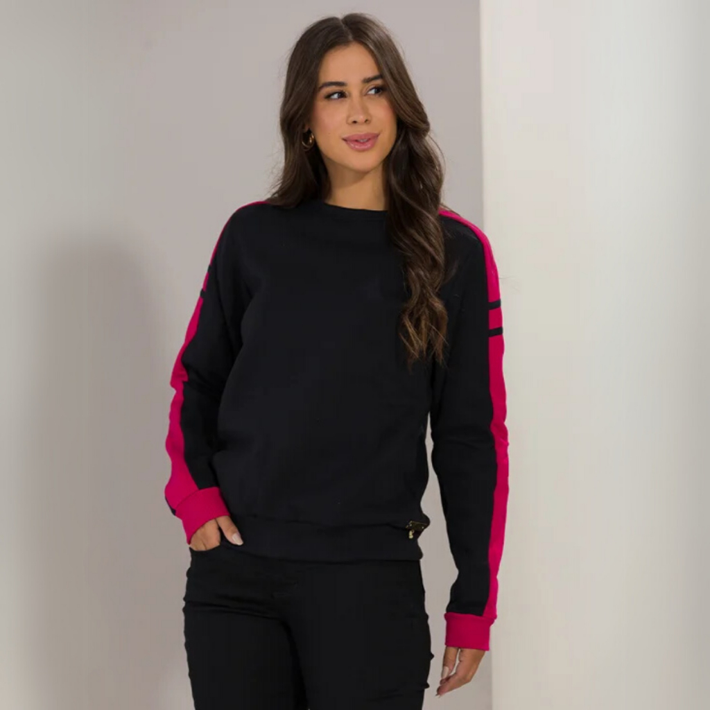 Blusa Feminina Moletom sem Capuz Gola Redonda Barra e Punho Canelada Casaco Suéter Tradicional