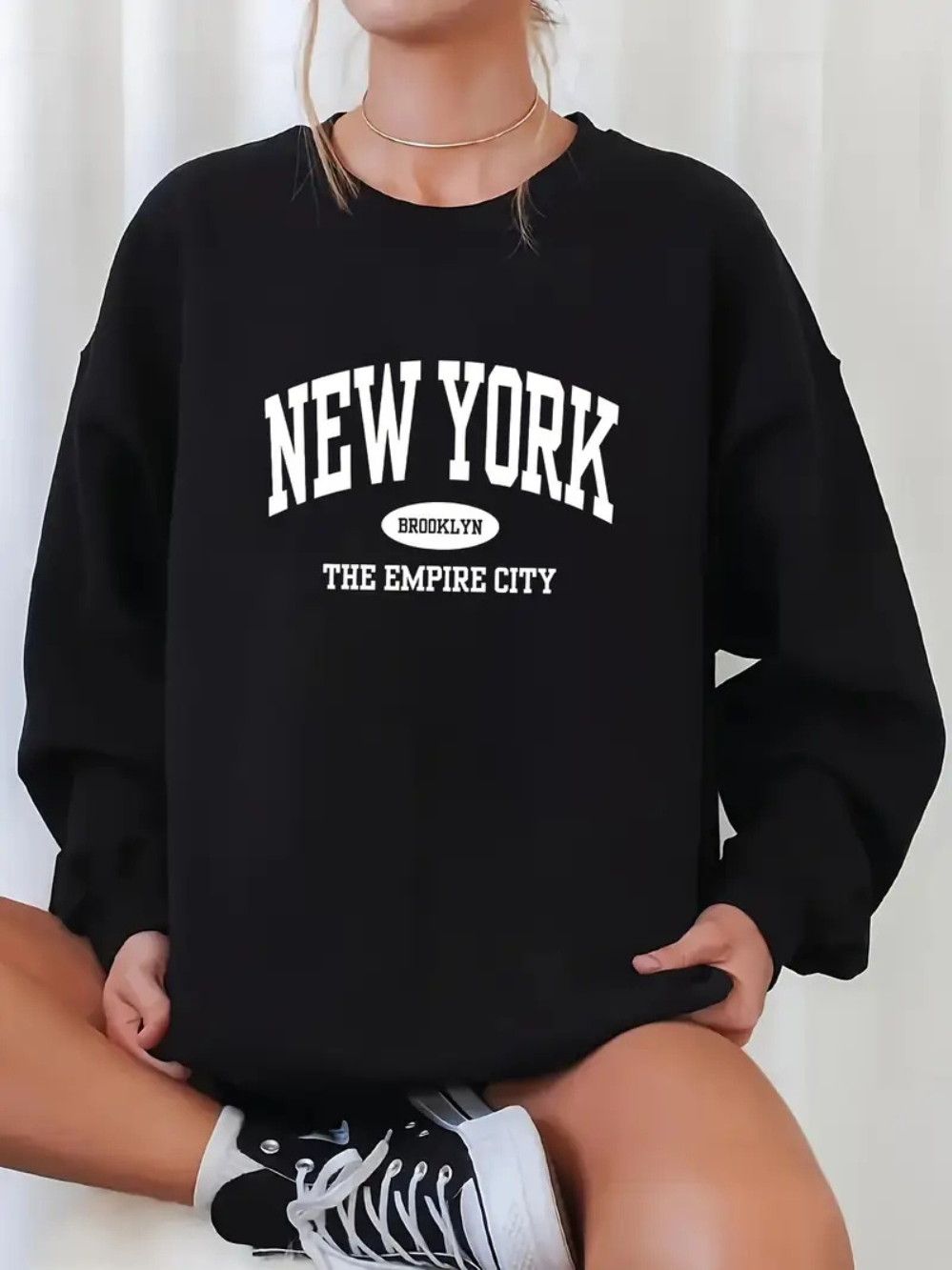 Moletom Feminino Blusa de Frio Casaco Grosso Sem Capuz Flanelado Estampado New York Lançamento