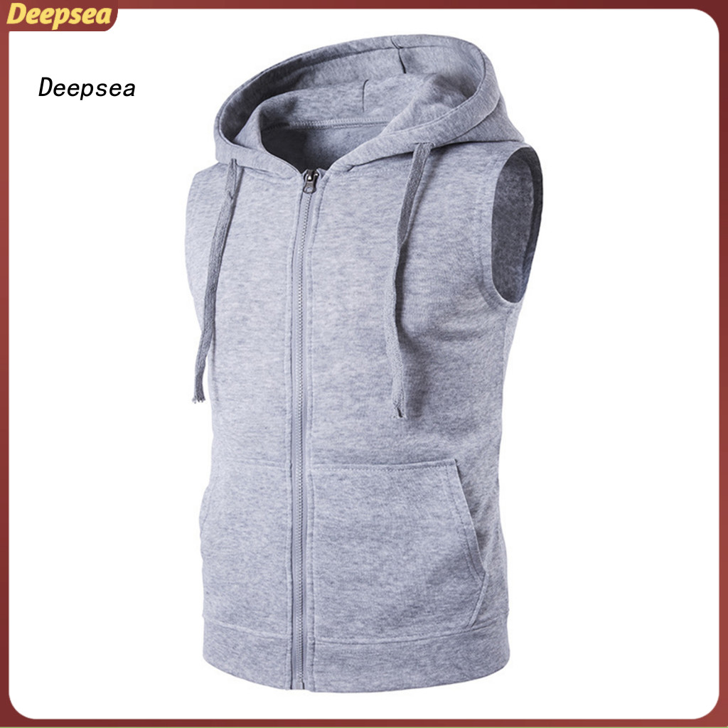 Men's Lightweight Hooded Vest with Zipper Large Pockets Summer Casual Sportswear Running Top – Breathable and Comforta