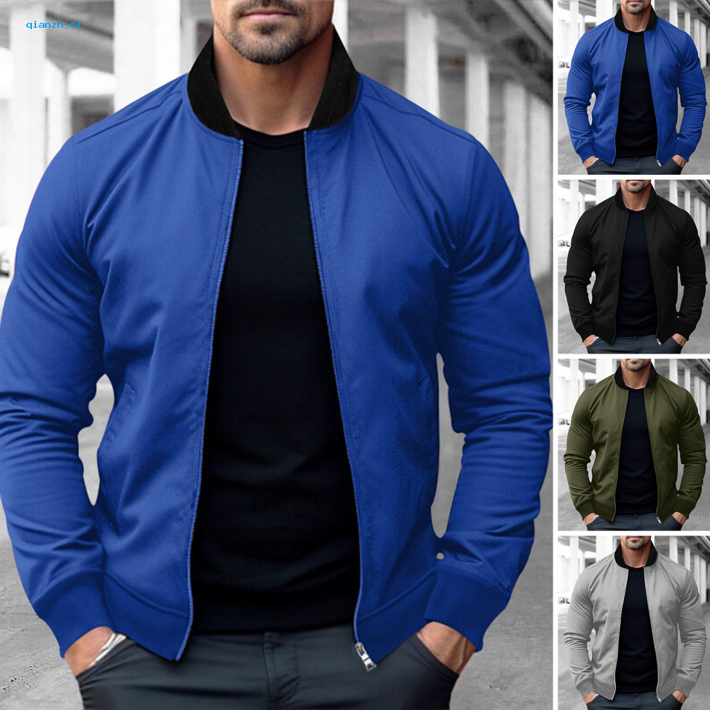 Fashionable Men Outerwear Slim Fit Jacket Men's Baseball Full Zipper Long Sleeve Coat Casual Sportswear for Spring Autum