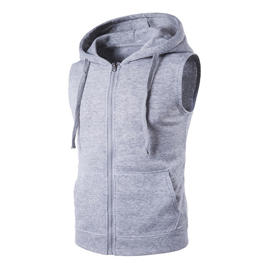 Men Zipper Vest Men's Lightweight Hooded with Large Pockets Summer Casual Sportswear Running Top – Breathable and Comf