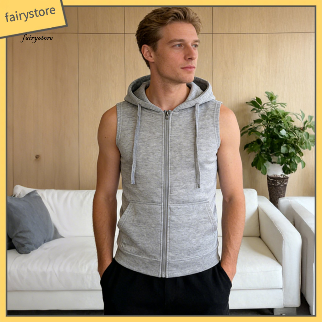 Lightweight Men Vest Men's Hooded with Zipper Large Pockets Summer Casual Sportswear Running Top – Breathable and Comf