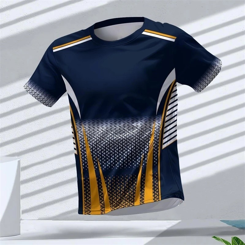 Verão Men3DGeometric Print Sportswear E Casual Wear Camiseta Trendy Top De Manga Curta